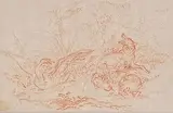 Renard pris dans un piège au côté d'un cygne by Jean-Baptiste Huet, Sanguine (épidermures), sold May 2021