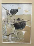 Femme sur la plage by Luc Leguey, 1901, Plume encre et gouache sur papier, sold May 2021