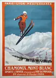 Le saut du skieur by Charles Alo, Affiche entoilée en couleur réalisée pour le PLM à l’occasion des premiers (traces de pliu, sold Mar 2021