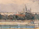 Paris, vue présumé de Saint Etienne Du Mont by Édouard Lefèvre, Aquarelle signée en bas à droite, sold Feb 2021
