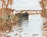 Pêcheur au bord de la rivière by Pierre Eugène Montézin, Gouache sur carton, sold Feb 2021