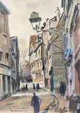 Rue du Ruissel Rouen", années 30 by Jean Thieulin, Aquarelle gouachée sur carton, sold Feb 2021