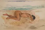 Femme endormie sur la plage by Henri Lebasque, Aquarelle signée en bas à gauche, sold Jan 2008
