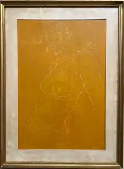 Nu sur fond jaune by Alain Bonnefoit, Lithographie signée en bas à droite et justifié E, sold Oct 2024