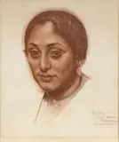 Portrait de Ashkhen Manucharovna Melikova by Alexandre Jacovleff, Sanguine et crayon noir sur papier, sold Sep 2024