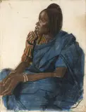 Femme arabe Ouled-Gopo (Fort-Lamy) by Alexandre Jacovleff, Pastel sur papier collé sur carton, sold Sep 2024