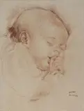 Bébé endormi, 11.1922 by Richard Guino, Sanguine signée et datée en bas à droite, sold Sep 2024