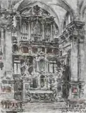 San Maria del Giglio, 93 by Jean Rigaud, Fusain et sanguine signé, sold Sep 2024