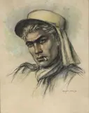Portait d'un légionnaire by Anatola Soungouroff, Fusain et aquarelle signé en bas à droite, sold Sep 2024