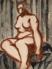 Nu assis by Jean du Marboré, 1923, Encre de Chine, sanguine signée et datée en bas à droite, sold Sep 2024