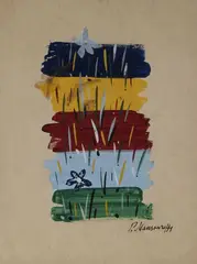 Composition by Paul Mansouroff, Gouache signée en bas à droite, sold Sep 2024