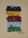 Composition by Paul Mansouroff, Gouache signée en bas à droite, sold Sep 2024