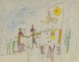 Aux fils d'exilé by Roberto Matta, Pastel et crayon signé et titré en bas à droite, sold Sep 2024