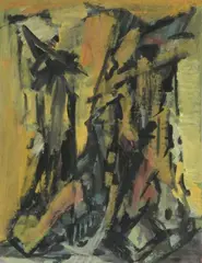 Composition by Selim Turan, Gouache signée en bas à gauche, sold Sep 2024