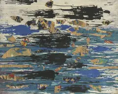 Composition by Bernard Quentin, Toile et collage signée en bas à gauche, sold Sep 2024