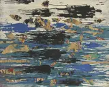 Composition by Bernard Quentin, Toile et collage signée en bas à gauche, sold Sep 2024