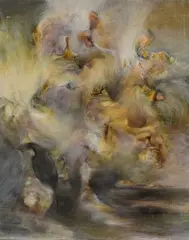 Composition by Pierre Graziani, Huile sur toile porte une indication au crayon Grazianni sur le châssis et porte n°29, sold Sep 2024