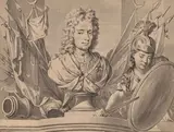 Projet de trophée militaire avec un buste masculin by Nicolas Verkolje, Plume et encre noire lavis gris sur traits de crayon noir, sold Sep 2024