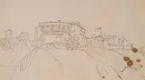 Vue d'une forteresse dans le sud de la France by Joseph Vernet, Plume et encre brune sur traits de crayon noir, sold Sep 2024