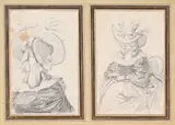 Femme au chapeau et Femme à la couture Deux dessins sur un même montage by François Louis Joseph Watteau de Lille, Crayon noir, sold Sep 2024