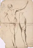 Feuille d'étude recto-verso avec deux académies d'hommes by Luigi Sabatelli, Plume et encre brune, crayon noir, sold Sep 2024