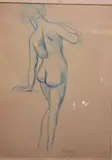 Nue by Michel Manzi, 1901, Crayon bleu, sold Oct 2024