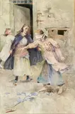 Trois jeunes filles jouant à colin maillard by Allan Osterlind, Aquarelle, sold Oct 2024