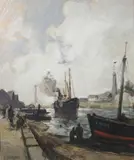 Le port by Henri Alphonse Barnoin, Aquarelle et rehauts de gouache, sold Oct 2024