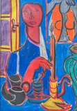Jeune femme à la chandelle by Marcel Burtin, Gouache et encre (lavis) désignée du nom de l'auteur sur le passe-partout, sold Oct 2024