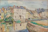Maisons près du canal du Berry à Bourges by Georges Albert Tresch, 1935, Aquarelle sur traits de crayon, sold Oct 2024