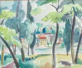 Paysage estival en bords de Saône by Adrien Bas, Aquarelle, sold Oct 2024