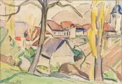 Paysage de Franche-Comté by Adrien Bas, Aquarelle, sold Oct 2024