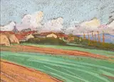 Hameau dans la campagne by Adrien Bas, 1923, Pastel et fusain, sold Oct 2024