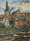Vue de village by Germain Delatousche, 1950, Aquarelle, sold Jan 2022