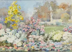 Vue de jardin by Ysabel Minoggio-Roussel, Aquarelle sur papier signée en bas à droite, sold Jan 2022