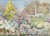 Vue de jardin by Ysabel Minoggio-Roussel, Aquarelle sur papier signée en bas à droite, sold Jan 2022