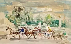 Course de sulky by Pierre Gaillardot, Aquarelle sur papier, sold Jan 2022