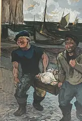 Pêcheurs sur le port by Fred Pailhès, Gouache sur papier, sold Jan 2022