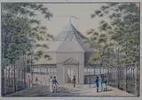 Promeneurs près d'un chapiteau by Emmanuel Joseph Sutter, Plume et encre grise, aquarelle, sold Jun 2023
