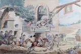 La chasse à courre, dessin humoristique by Thomas Rowlandson, Plume et encre noire, aquarelle, sold Jun 2023