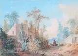 Paysage à la chaumière by Jean-Baptiste Huet, Aquarelle, sold Jun 2023