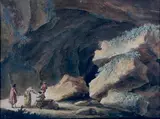 Promeneurs dans une grotte by Claude-Louis Châtelet, Plume et encre brune, aquarelle, sold Jun 2023