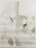 Brandes et le Bargy dans «Cabotins» by Henri de Toulouse-Lautrec, 1894, Lithographie en vert olive sur vélin, sold Jun 2023