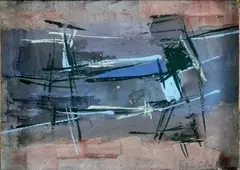 Composition by Francis Bott, 1957, Encre et gouache, sold Jun 2023