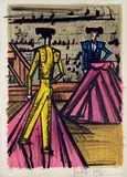 Deux toréadors, 1966, planche issue de l'album « Toreros by Bernard Buffet, Lithographie en couleurs signée en bas à droite, sold Apr 2023