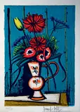 Bouquet au fond bleu by Bernard Buffet, 1978, Lithographie en couleurs signée en bas à droite, sold Apr 2023