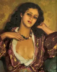 Jeune femme à la poitrine légèrement dénudée by José Cruz Herrera, 1941, Toile, sold Oct 2016
