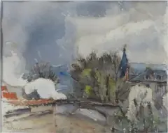 Vue de village by Charles Bichet, Aquarelle sur papier signé en bas à gauche, sold Mar 2016