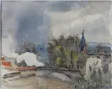 Vue de village by Charles Bichet, Aquarelle sur papier signé en bas à gauche, sold Mar 2016