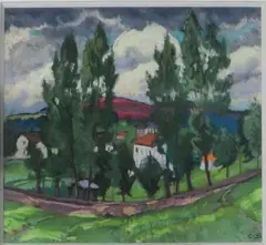 Eymontiers by Charles Bichet, Pastel sur papier monogrammé en bas à droite, sold Mar 2016